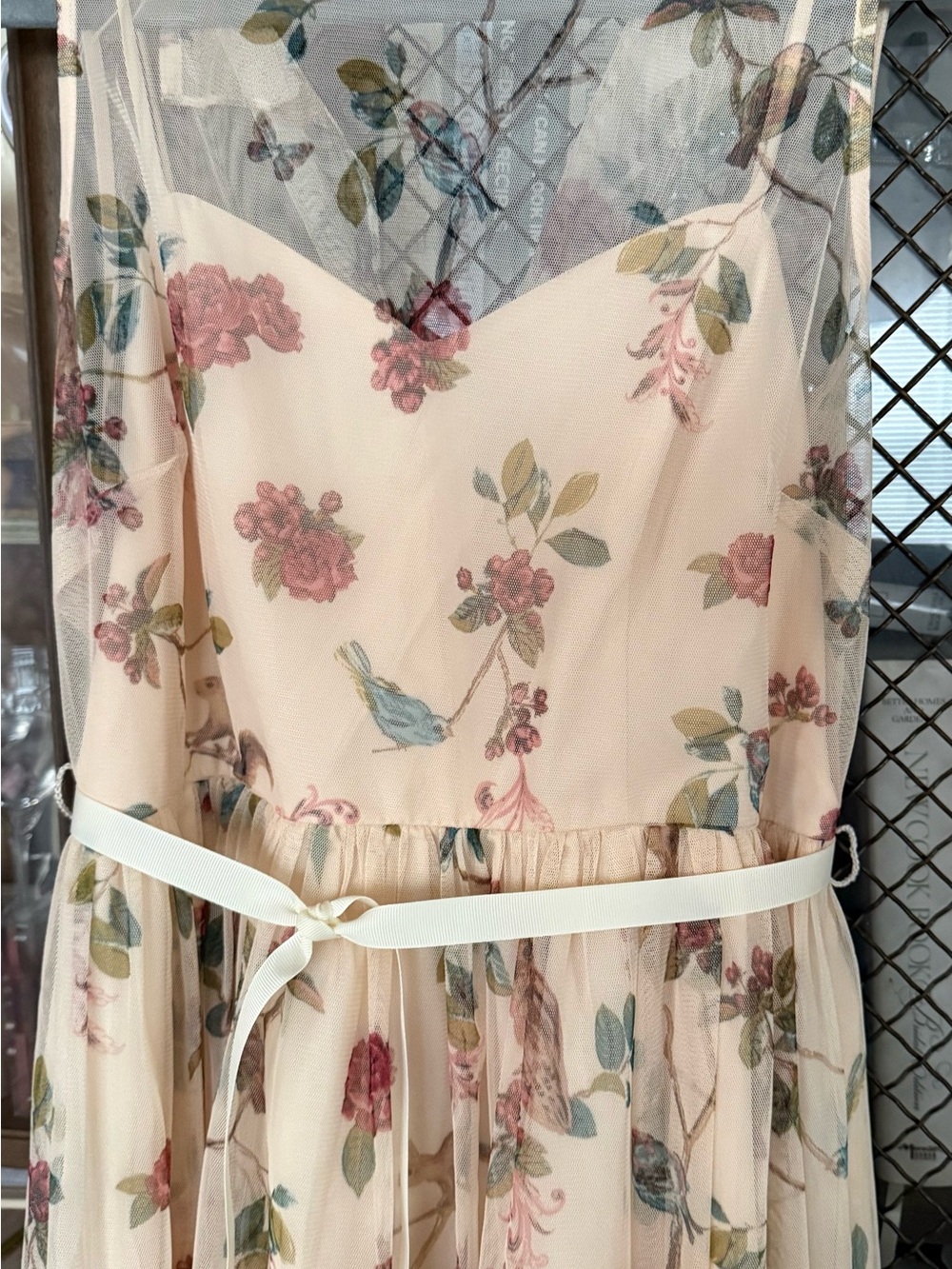 Disney Blush Floral & Bird Mesh Hi-Lo Dress rare